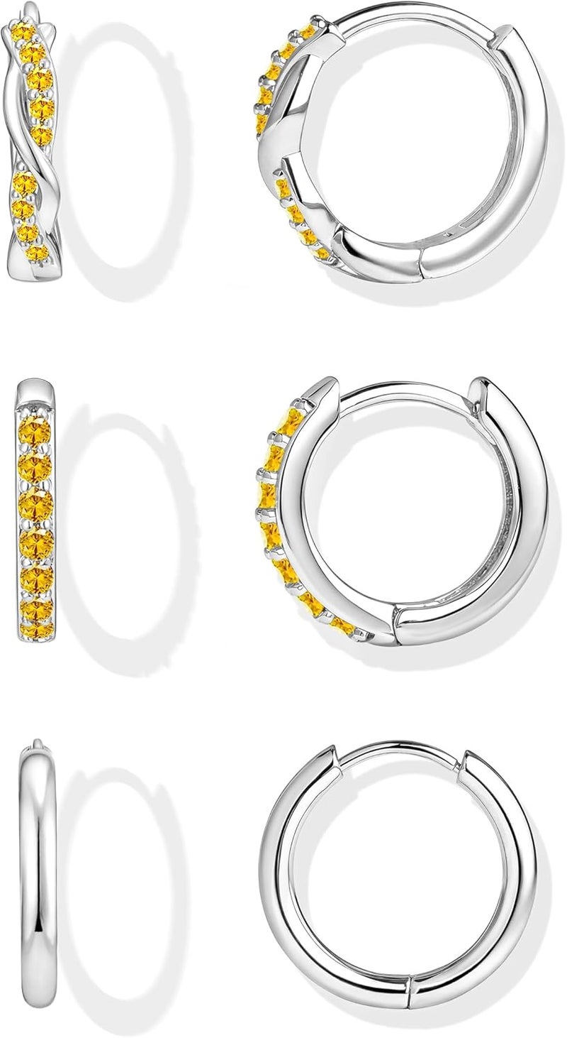 Inerney 14K Gold Plated Huggie Hoop Earrings for Women, Small Sterling Silver Earring Set Hypoallergenic Cartilage Helix Stacks, Mini Dainty Cute Trendy Birthstone Jewelry Gift for Multiple Piercings - Image 1